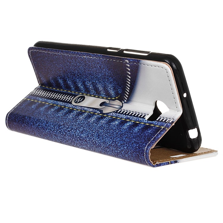 Pattern Printing Leather Magnetic Case for Huawei Y6II Compact - Jeans Metal Zipper-4