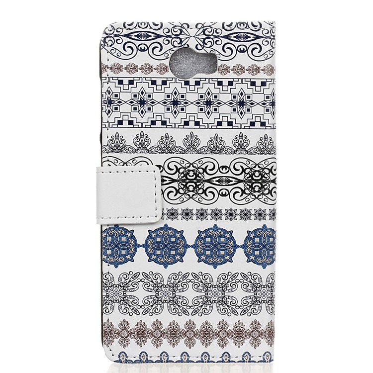Faux Leather Wallet Stand Cover for Huawei Y6II Compact - Tribal Flowers-2