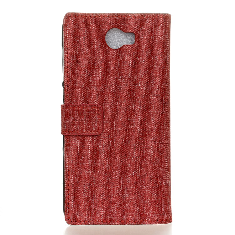 Linen Texture Wallet Stand Leather Case for Huawei Y6II Compact - Red-2