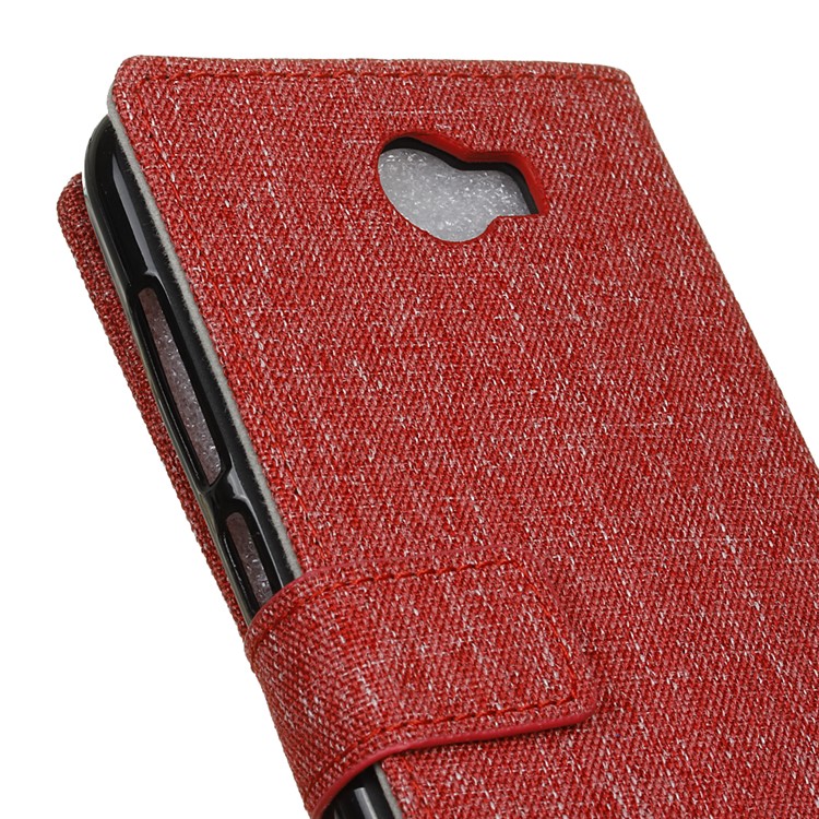 Linen Texture Wallet Stand Leather Case for Huawei Y6II Compact - Red-3
