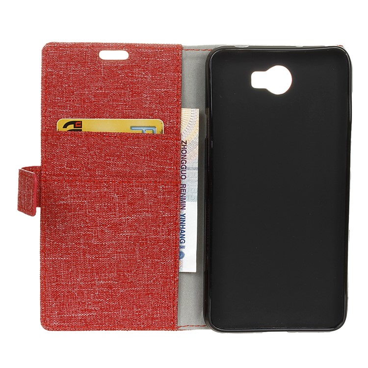 Linen Texture Wallet Stand Leather Case for Huawei Y6II Compact - Red-4