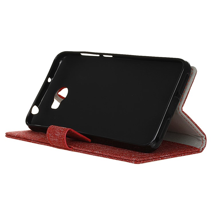 Linen Texture Wallet Stand Leather Case for Huawei Y6II Compact - Red-5