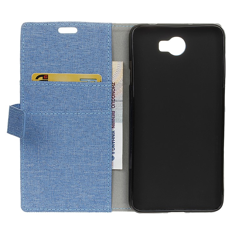 Linen Texture Wallet Stand Leather Cover for Huawei Y6II Compact - Baby Blue-4