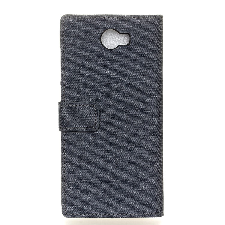 Linen Texture Stand Leather Phone Case for Huawei Y6II Compact - Dark Blue-2