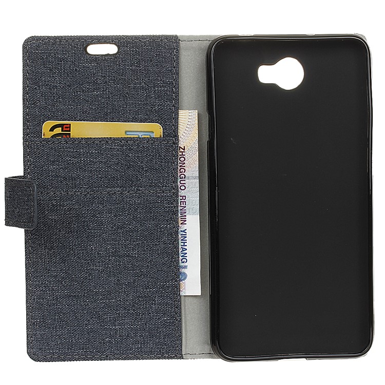 Linen Texture Stand Leather Phone Case for Huawei Y6II Compact - Dark Blue-4