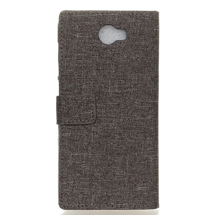 Linen Texture Flip Leather Case with Card Slots for Huawei Y6II Compact - Grey-2