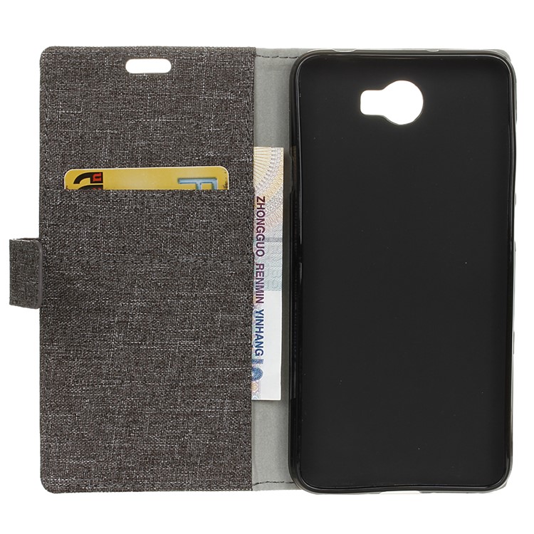 Linen Texture Flip Leather Case with Card Slots for Huawei Y6II Compact - Grey-4