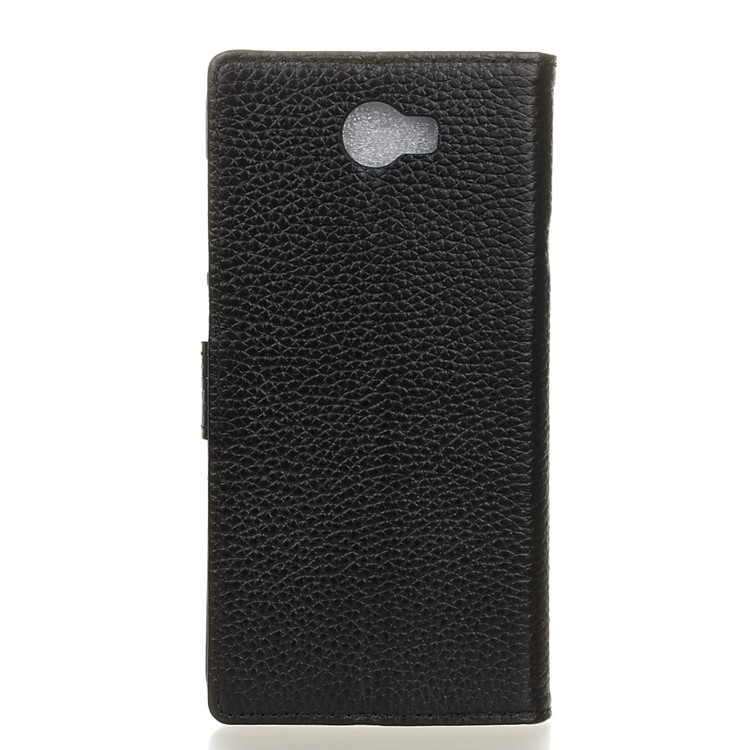 Genuine Leather Wallet Stand Case for Huawei Y6II Compact - Black-2