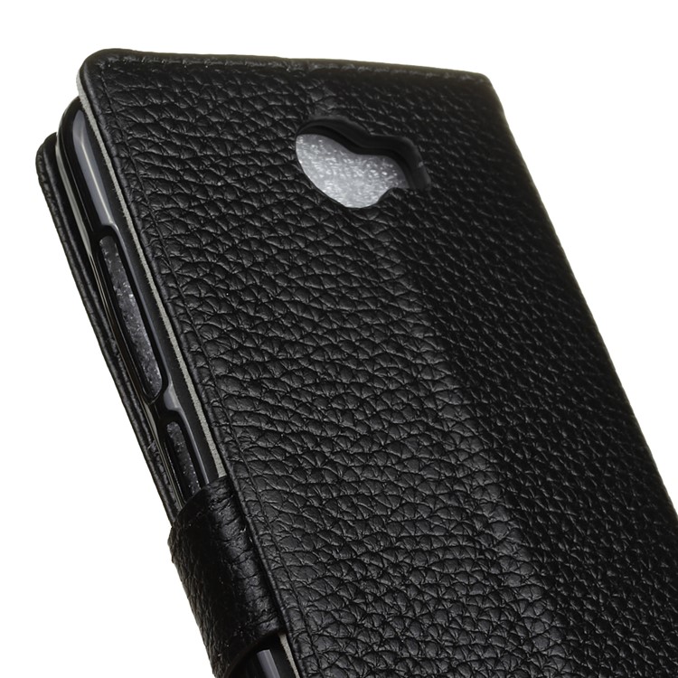 Genuine Leather Wallet Stand Case for Huawei Y6II Compact - Black-3