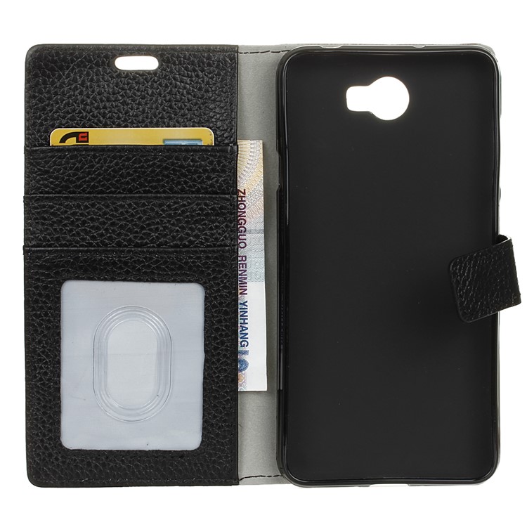 Genuine Leather Wallet Stand Case for Huawei Y6II Compact - Black-4