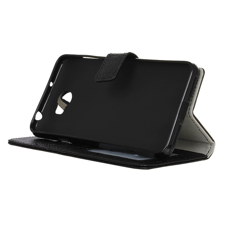 Genuine Leather Wallet Stand Case for Huawei Y6II Compact - Black-5