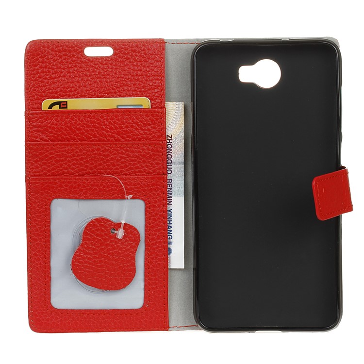 Genuine Leather Protector Case with Stand for Huawei Y6II Compact - Red-4