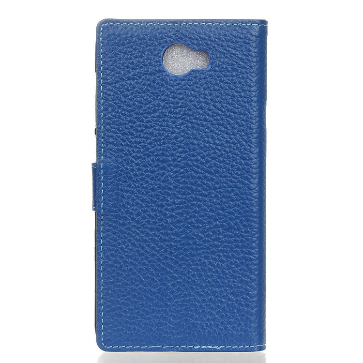 Genuine Leather Wallet Stand Phone Cover for Huawei Y6II Compact - Blue-2