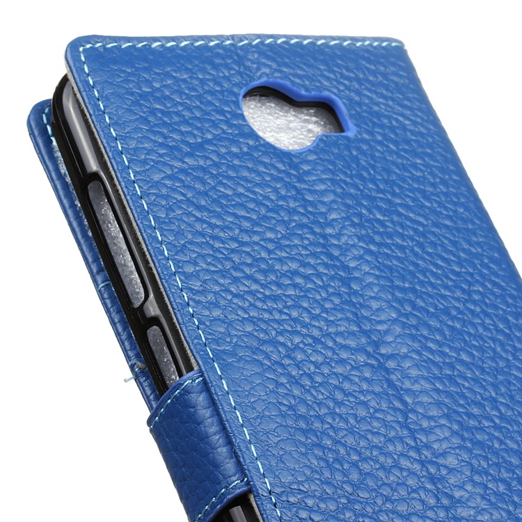 Genuine Leather Wallet Stand Phone Cover for Huawei Y6II Compact - Blue-3