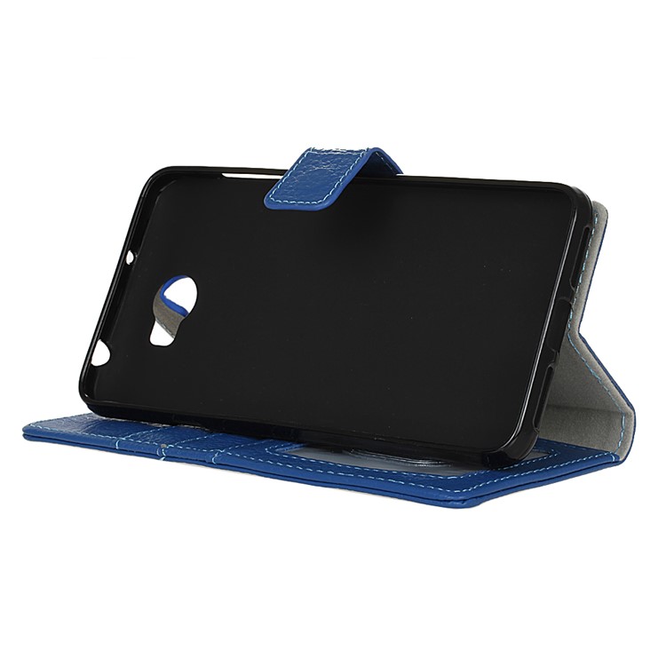 Genuine Leather Wallet Stand Phone Cover for Huawei Y6II Compact - Blue-5