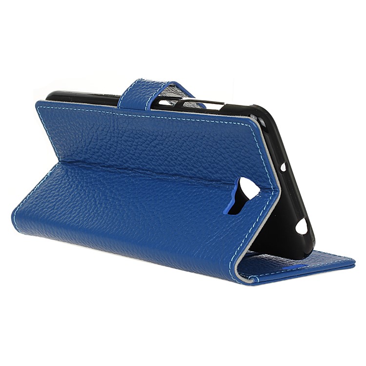 Genuine Leather Wallet Stand Phone Cover for Huawei Y6II Compact - Blue-6