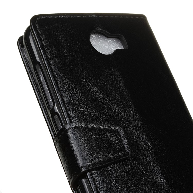 Crazy Horse Leather Wallet Case for Huawei Y6II Compact - Black-3