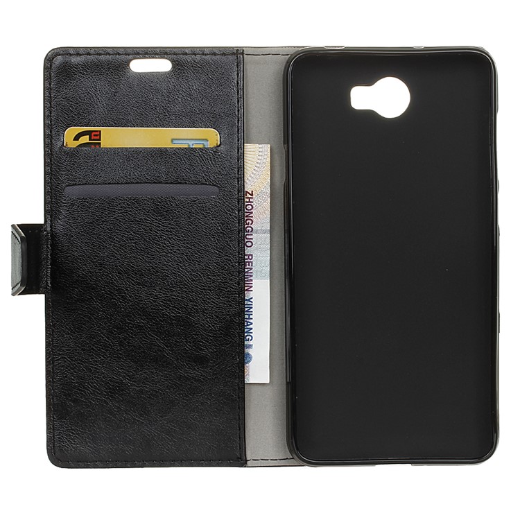 Crazy Horse Leather Wallet Case for Huawei Y6II Compact - Black-4