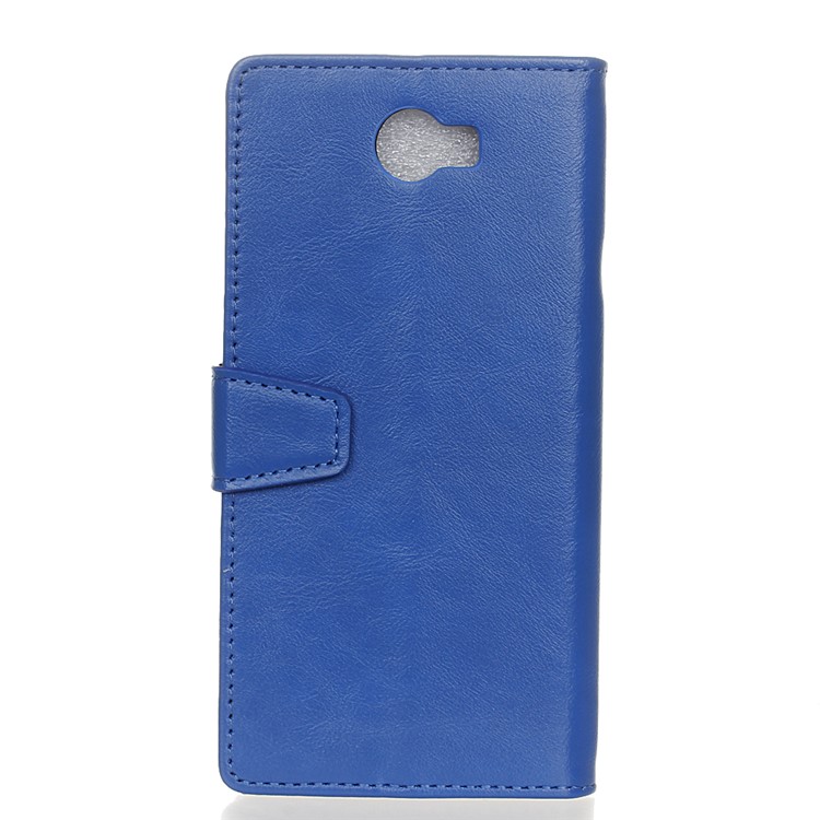 Crazy Horse Leather Card Holder Case for Huawei Y6II Compact - Blue-2
