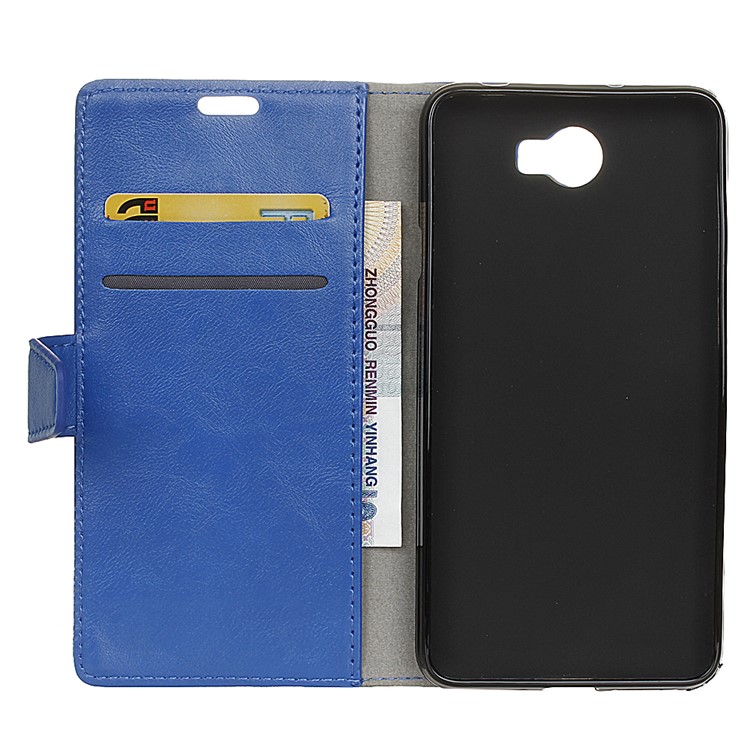 Crazy Horse Leather Card Holder Case for Huawei Y6II Compact - Blue-4