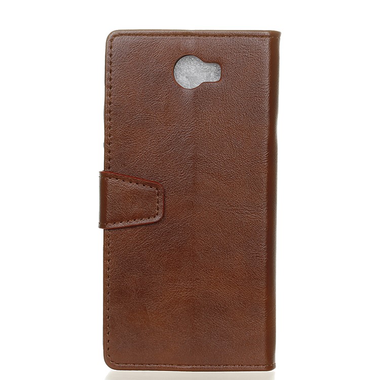Crazy Horse Magnetic Leather Wallet Case for Huawei Y6II Compact - Brown-2