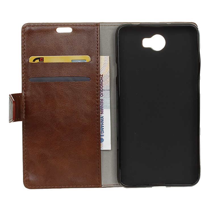 Crazy Horse Magnetic Leather Wallet Case for Huawei Y6II Compact - Brown-4