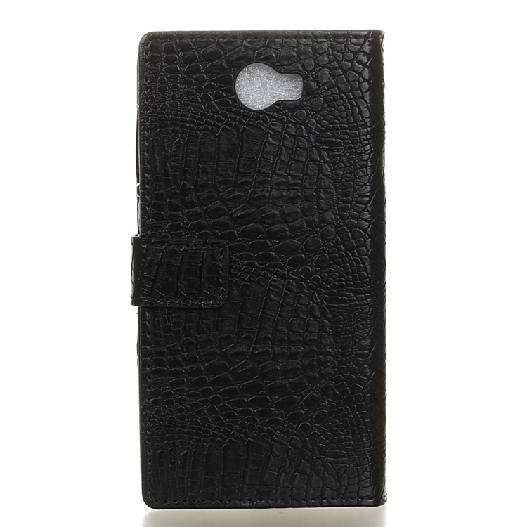 Crocodile Style Texture Flip Stand Leather Wallet Case for Huawei Y6 II Compact - Black-2