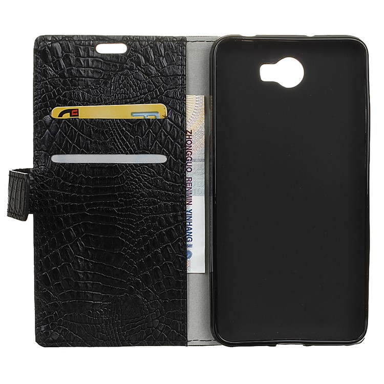Crocodile Style Texture Flip Stand Leather Wallet Case for Huawei Y6 II Compact - Black-4
