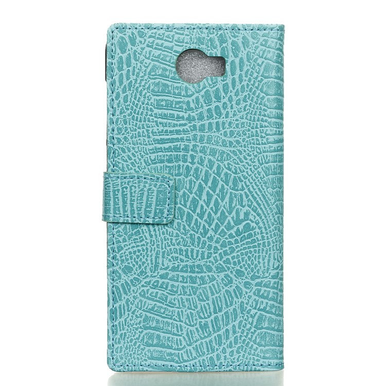 Crocodile Style Texture Flip Stand Leather Wallet Shell for Huawei Y6 II Compact - Cyan-2