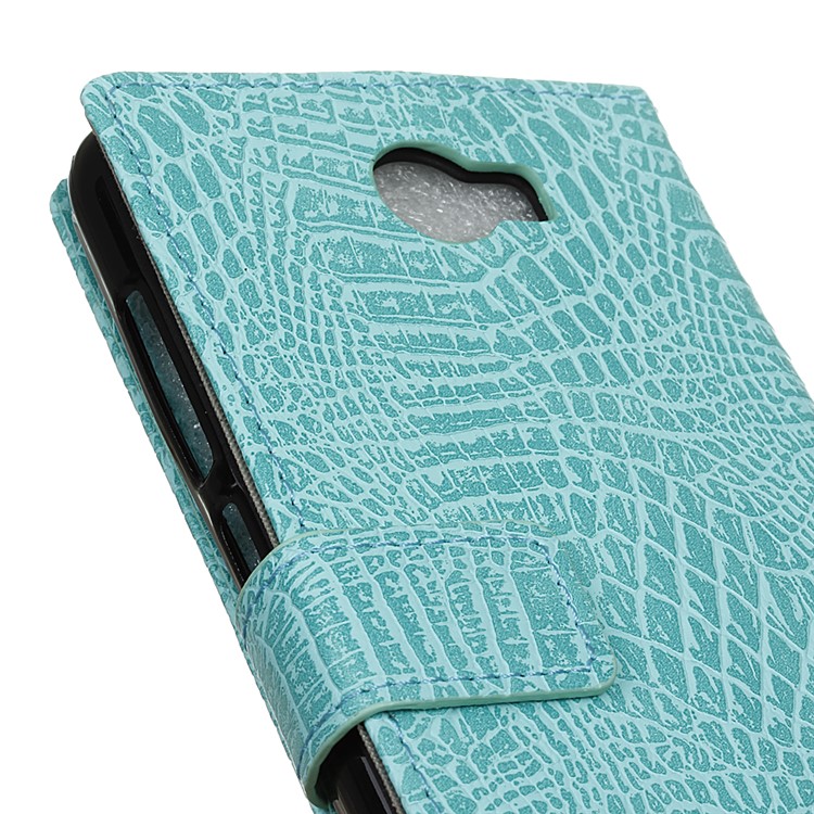 Crocodile Style Texture Flip Stand Leather Wallet Shell for Huawei Y6 II Compact - Cyan-3