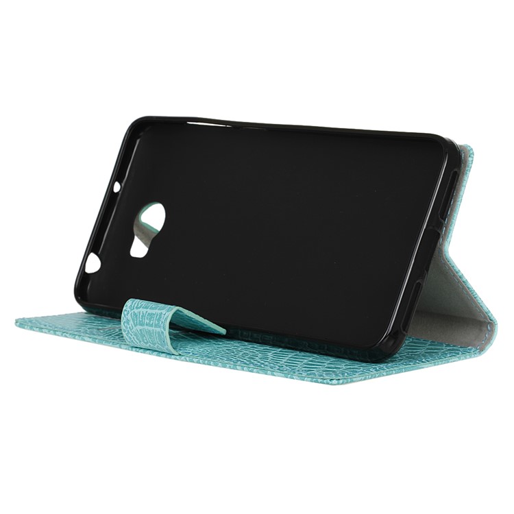 Crocodile Style Texture Flip Stand Leather Wallet Shell for Huawei Y6 II Compact - Cyan-5