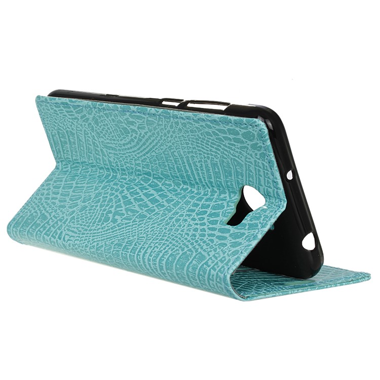 Crocodile Style Texture Flip Stand Leather Wallet Shell for Huawei Y6 II Compact - Cyan-6