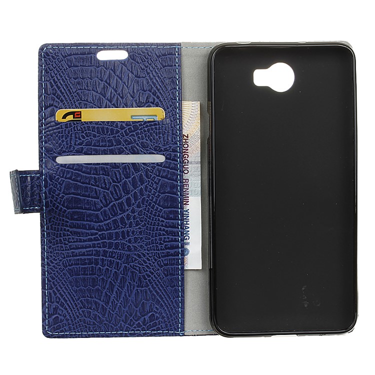 Crocodile Style Texture Wallet Stand Leather Case for Huawei Y6 II Compact - Blue-4