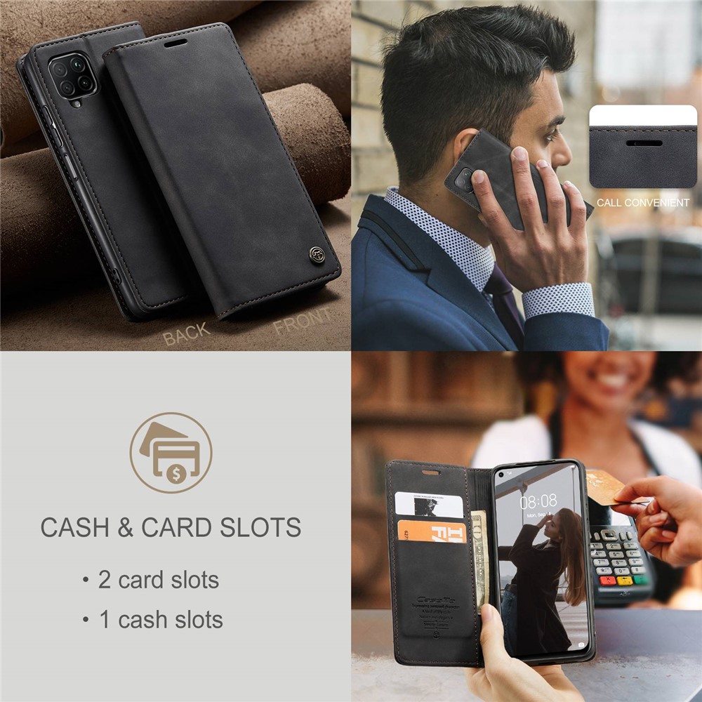 Caseme 013 -serie Für Huawei P40 Lite 4G/Nova 7i/nova 6 se PU Leder Folio Flip Wallet Wallet Deckung Verstellbarer Stand Telefon Hülle - Schwarz