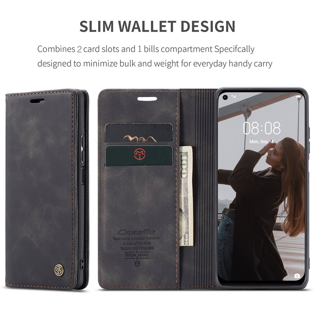 CASEME 013 Series for Huawei P40 lite 4G/Nova 7i/nova 6 SE PU Leather Folio Flip Wallet Cover Adjustable Stand Phone Case - Black-4