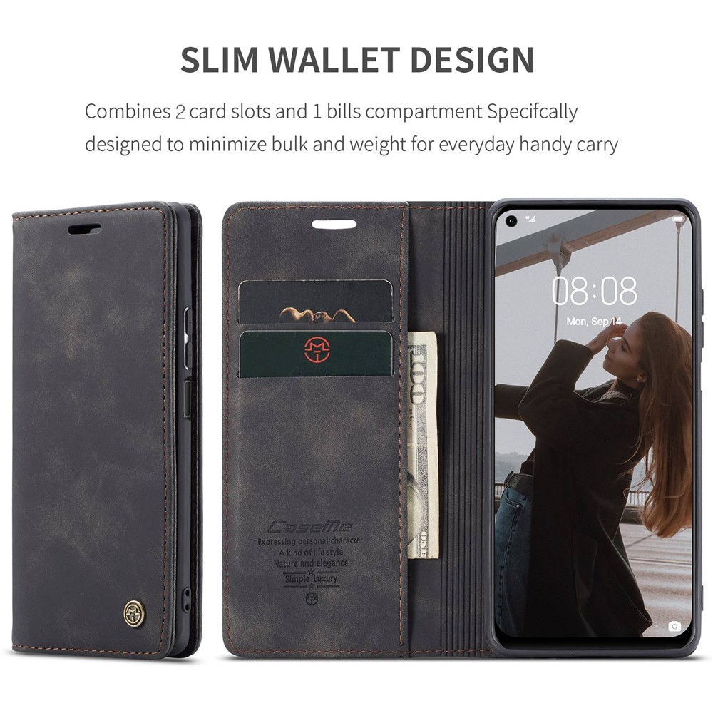 Serie Caseme 013 Per Huawei P40 Lite 4G/Nova 7i/nova 6 se pu Leather Follio Flip Wallet Coperchio Regolabile Del Telefono Regolabile - Nero