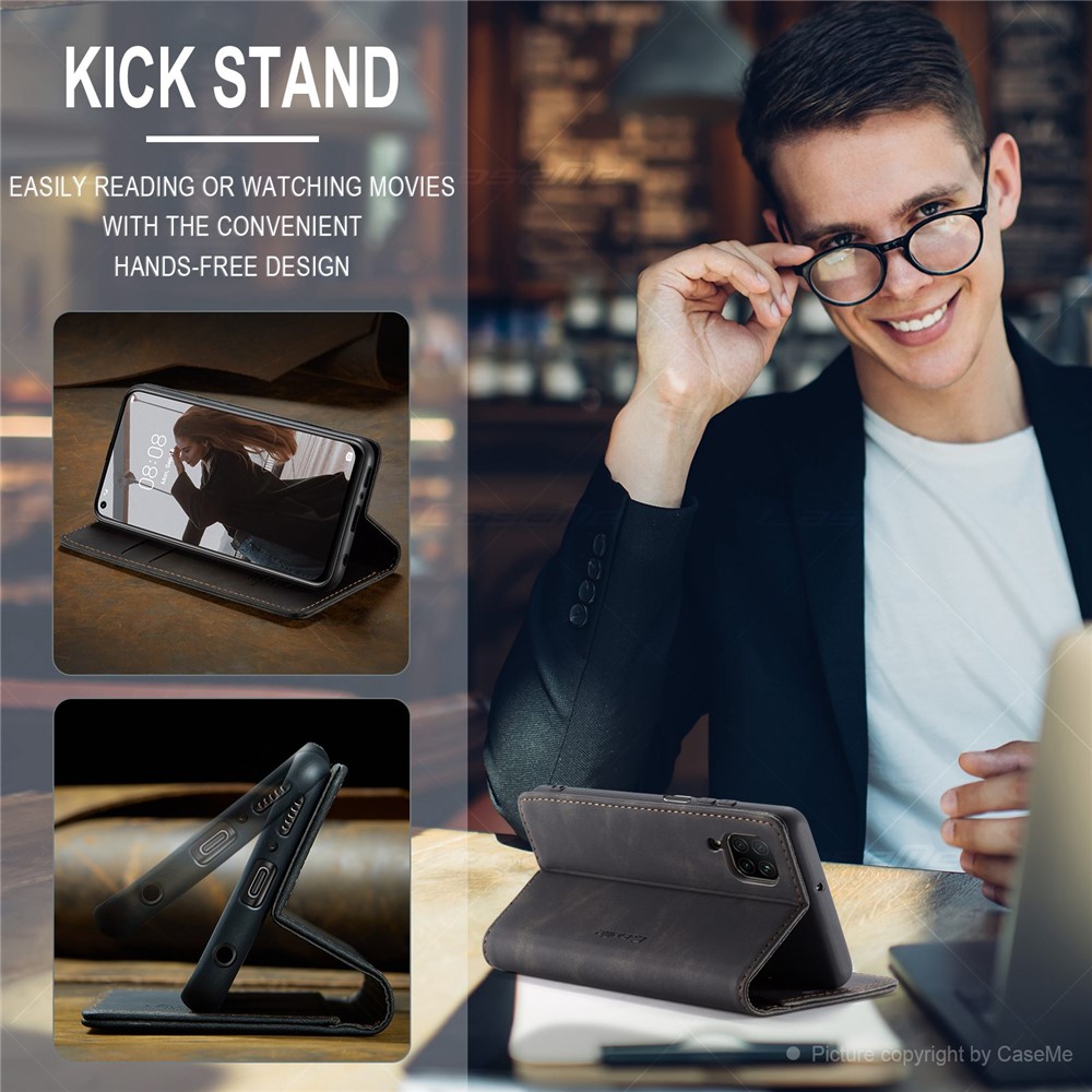 CASEME 013 Series for Huawei P40 lite 4G/Nova 7i/nova 6 SE PU Leather Folio Flip Wallet Cover Adjustable Stand Phone Case - Black-7