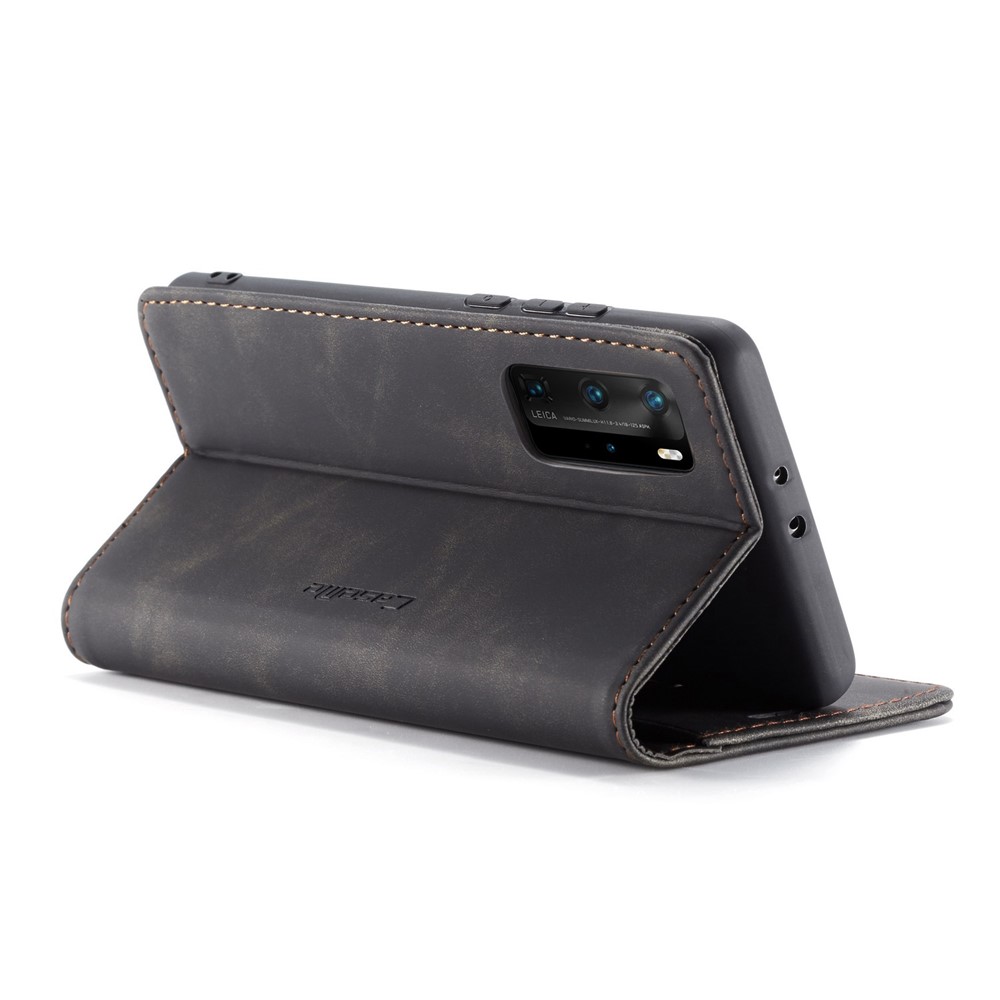 Caseme 013 Series Para Huawei P40 Pro Foldable Stand PU Capa De Capa De Capa Capa De Telefone - Preto