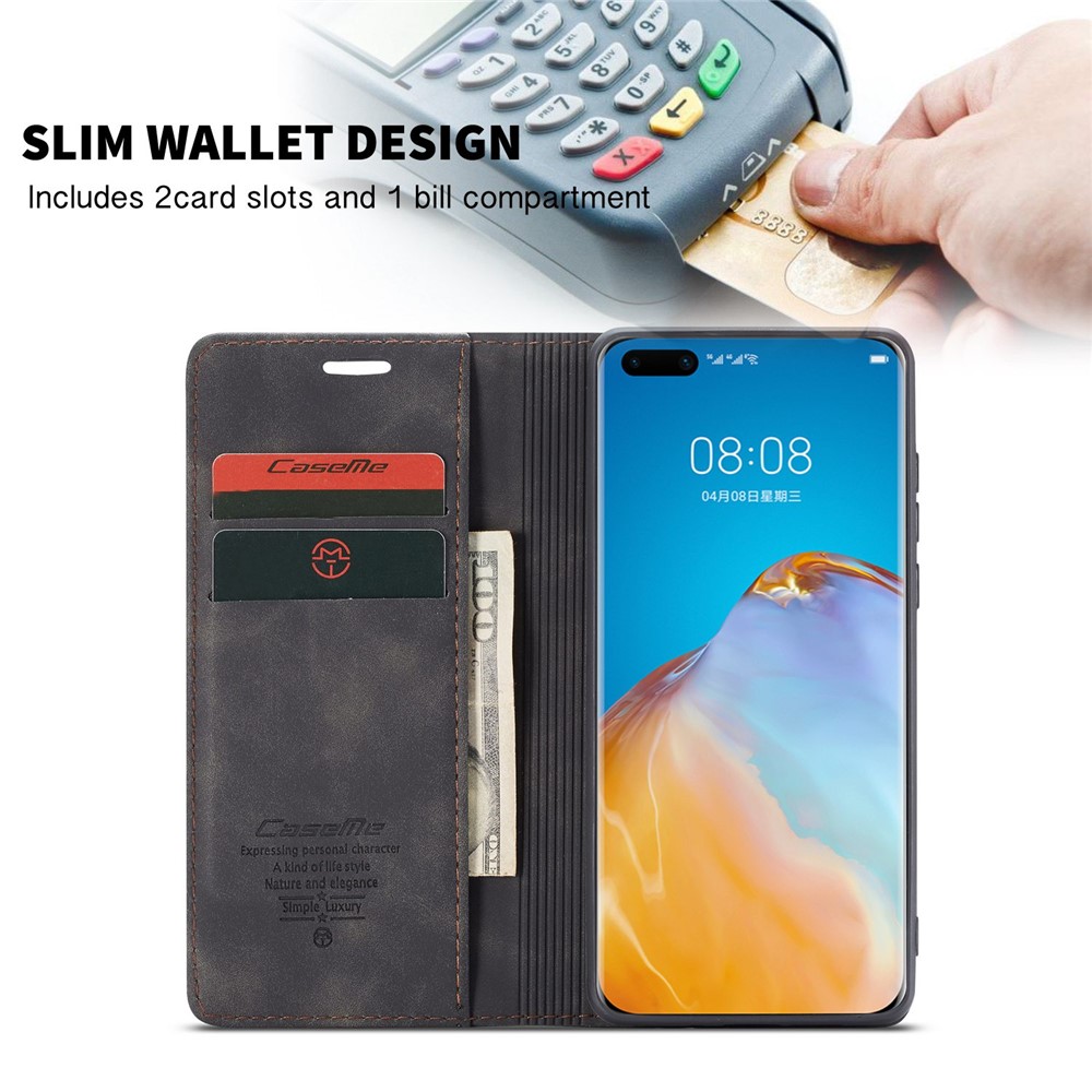 CASEME 013 Series for Huawei P40 Pro Foldable Stand PU Leather Cover Wallet Phone Case - Black-4