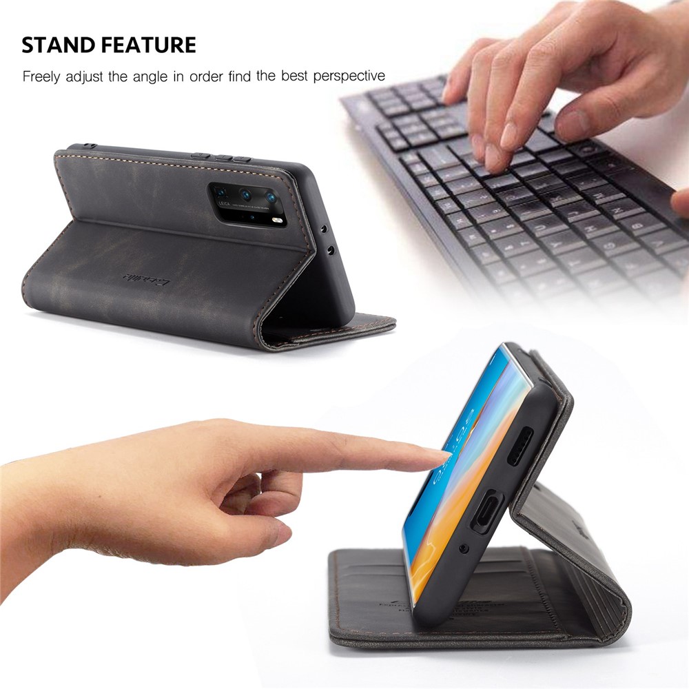 CASEME 013 Series for Huawei P40 Pro Foldable Stand PU Leather Cover Wallet Phone Case - Black-6