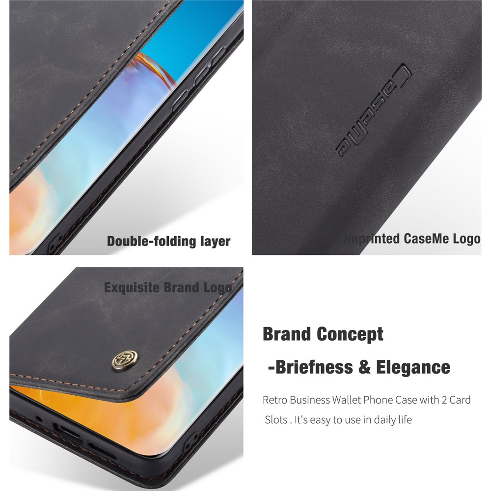 CASEME 013 Series for Huawei P40 Pro Foldable Stand PU Leather Cover Wallet Phone Case - Black-7