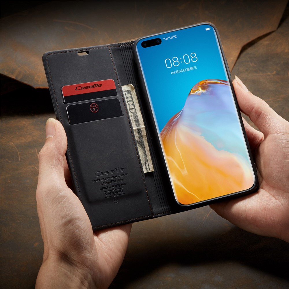 Caseme 013 Series Para Huawei P40 Pro Foldable Stand PU Capa De Capa De Capa Capa De Telefone - Preto