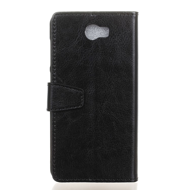 Crazy Horse Leather Wallet Case for Huawei Y6II Compact - Black-2