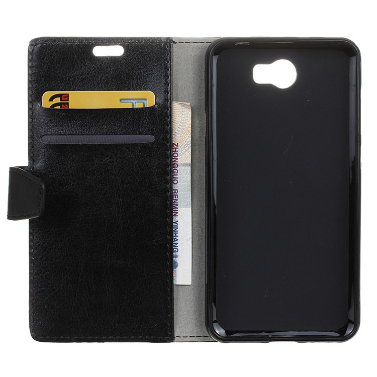 Crazy Horse Leather Wallet Case for Huawei Y6II Compact - Black-3