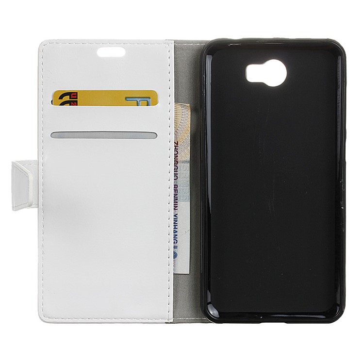 Crazy Horse Leather Wallet Cover for Huawei Y6II Compact - White-3