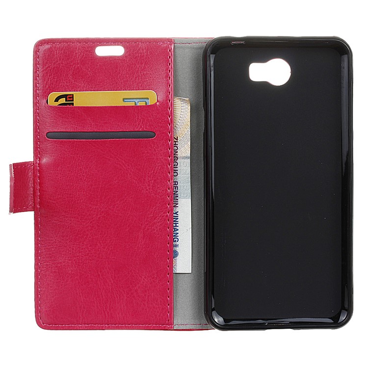 Crazy Horse Wallet Leather Stand Cover for Huawei Y6II Compact - Rose-3