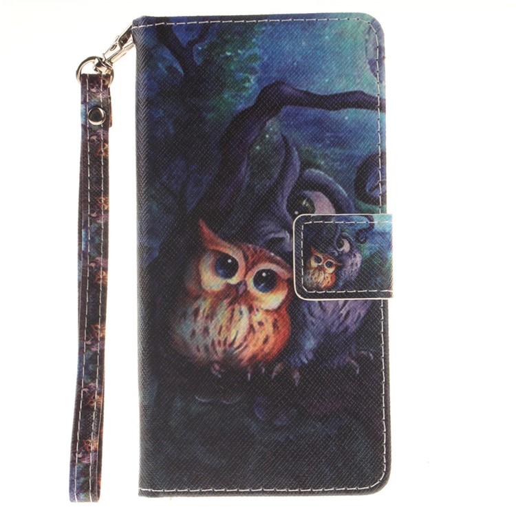 Leather Wallet Stand Case for Huawei Ascend P8 Lite with Wrist Strap - Two Owls on Branch-2