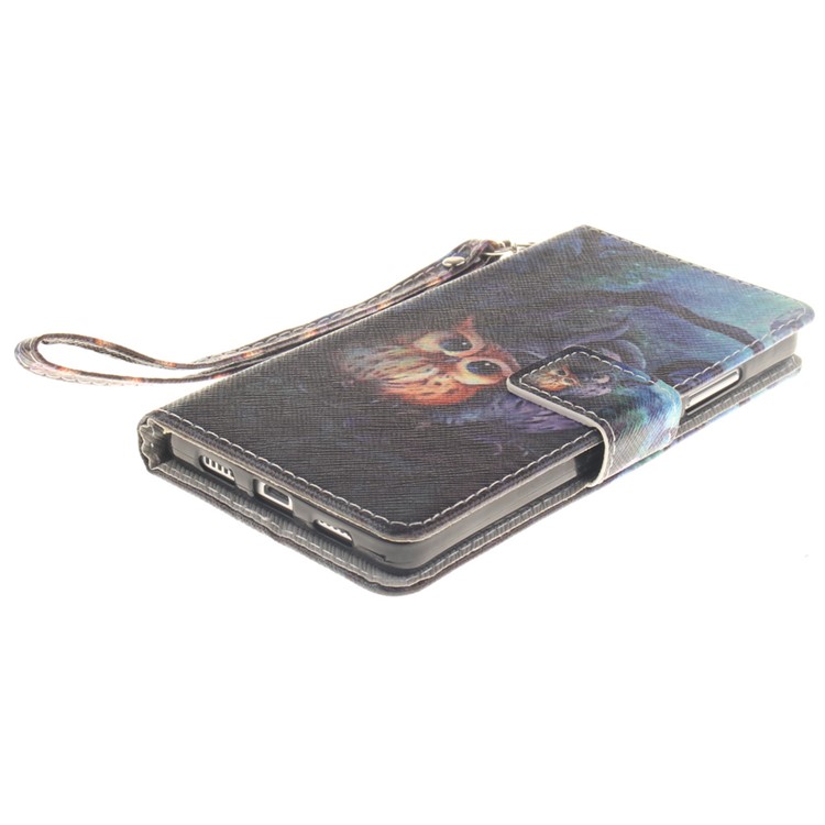 Leather Wallet Stand Case for Huawei Ascend P8 Lite with Wrist Strap - Two Owls on Branch-4