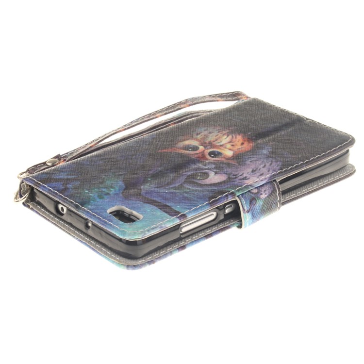 Leather Wallet Stand Case for Huawei Ascend P8 Lite with Wrist Strap - Two Owls on Branch-5