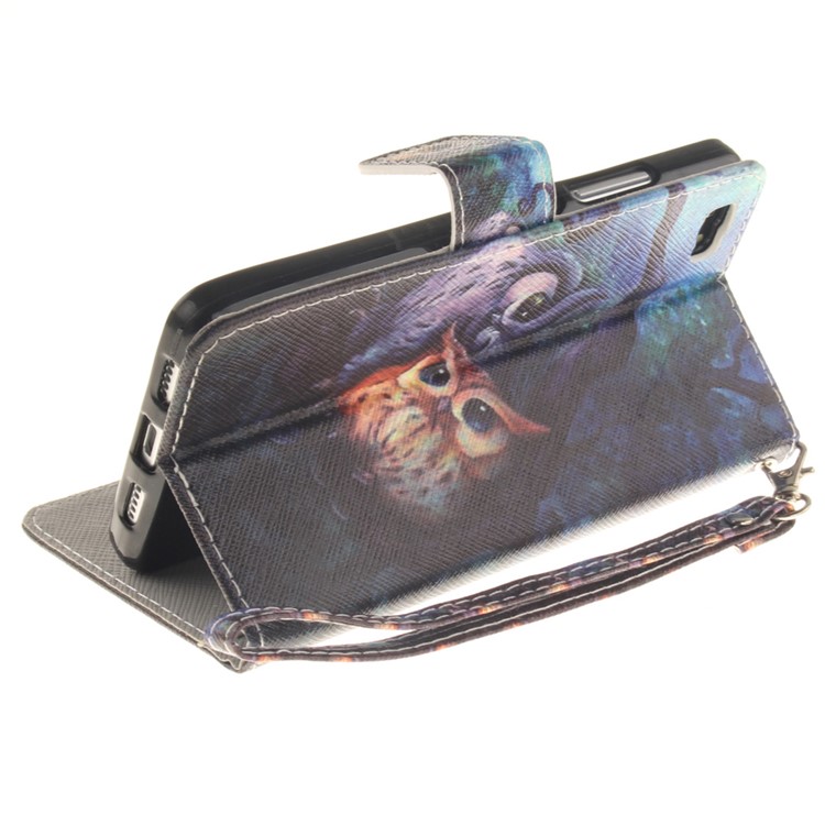 Leather Wallet Stand Case for Huawei Ascend P8 Lite with Wrist Strap - Two Owls on Branch-7